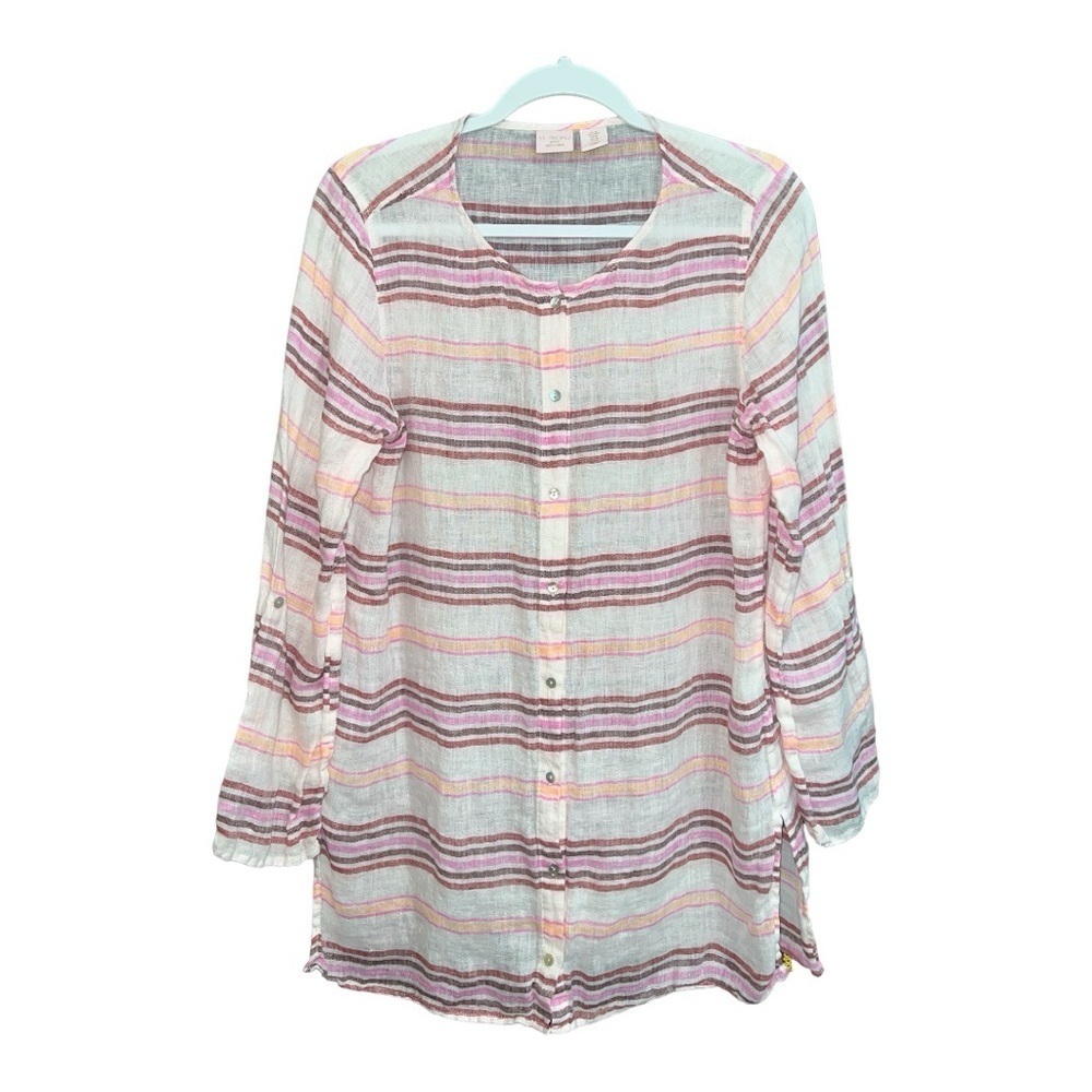 St. Tropez‎ West 100% Linen Button Down Tunic Size Medium CA1